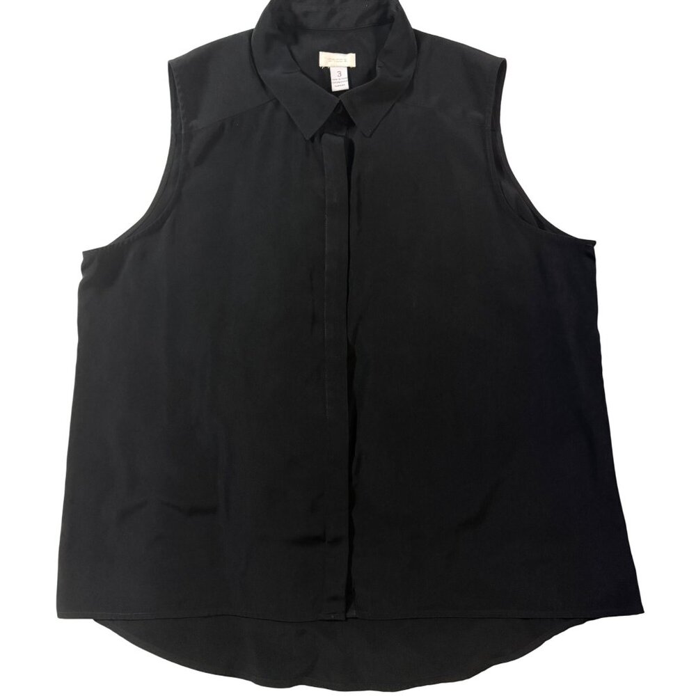 Chicos Black Sleeveless Collared Blouse Size 3 Relaxed Fit Comfy Flattering Soft